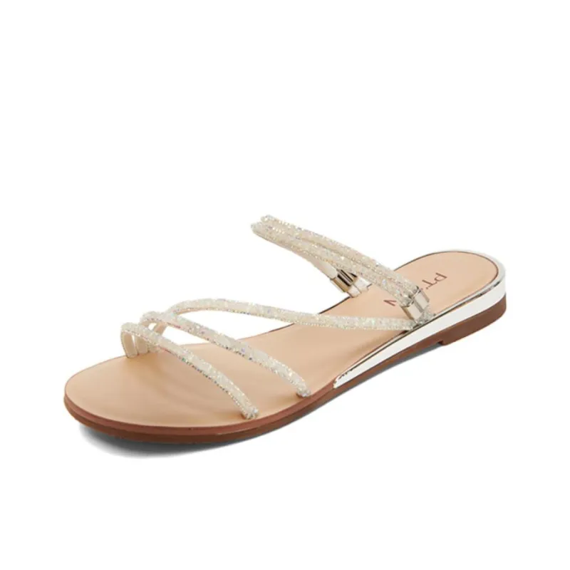 PT'SON Slide Slippers Women's White/Champagne Pink-2