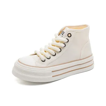HUANQIU Breathable And Lightweight High Top Canvas Shoes Women's Beige