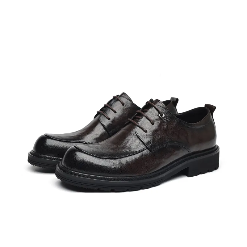 LUOGOKS Men's Casual Shoes Men Low Top Black/Dark Brown-7