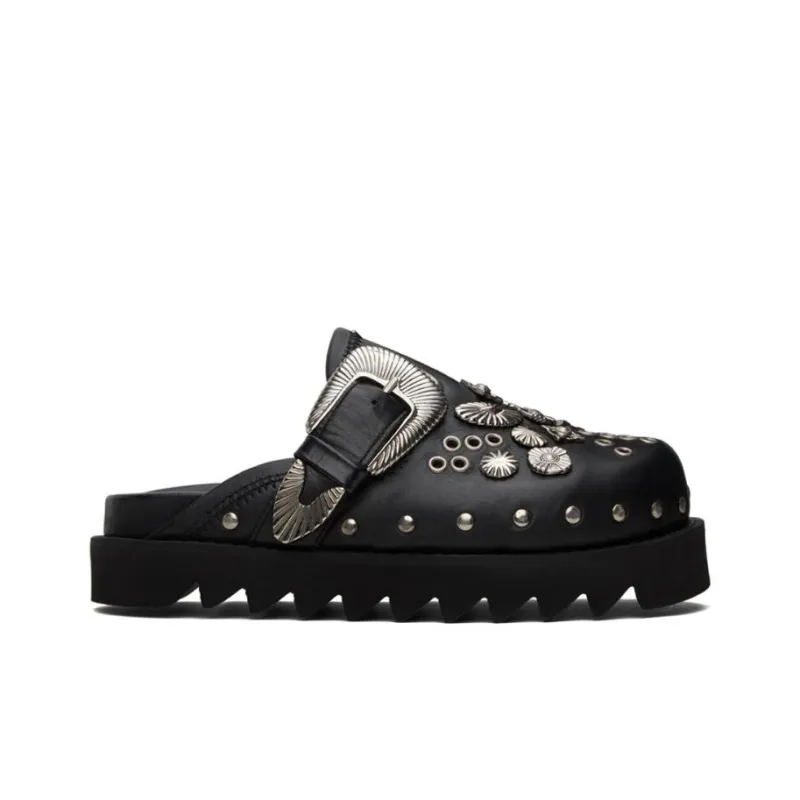 TOGA VIRILIS Rubber Sole Slip Resistant Closed Toe Slippers Men's Black Silver-1