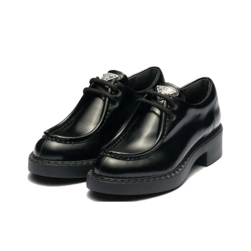 PRADA Women's Brushed Leather Lace-Up 'Black'-2