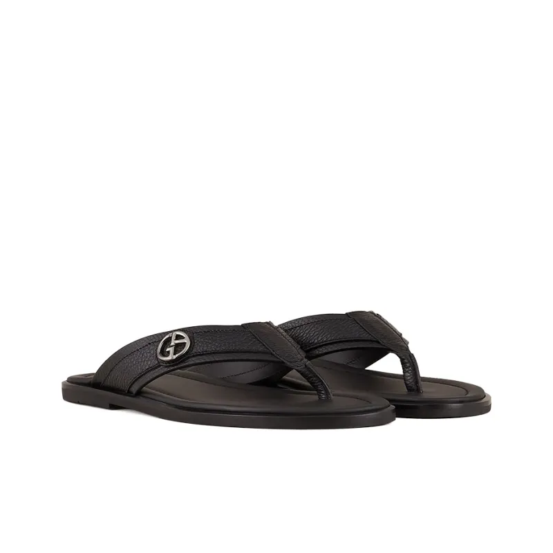 GIORGIO ARMANI Logo-plaque Leather Flip Flops-2