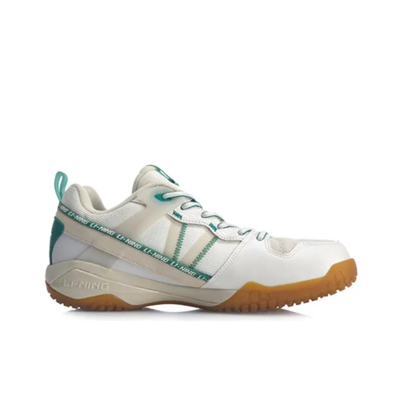 LiNing Cushioning Anti Slip And Wear Resistant Rebound Low Top Badminton Shoes Men's White Gray Green-1