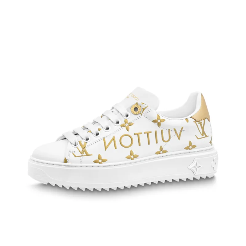 LOUIS VUITTON Time Out Sneakers 'White With Gold Monogram' Women's-0