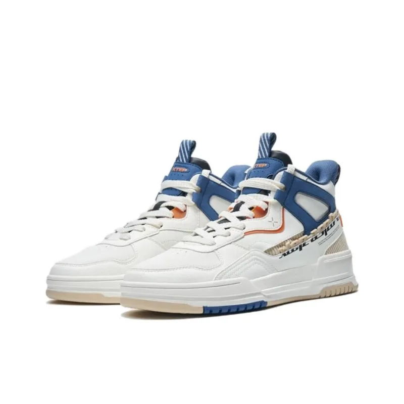 XTEP Anti Slip Wear Resistant High Top Skateboard Shoes Men's White Blue-1