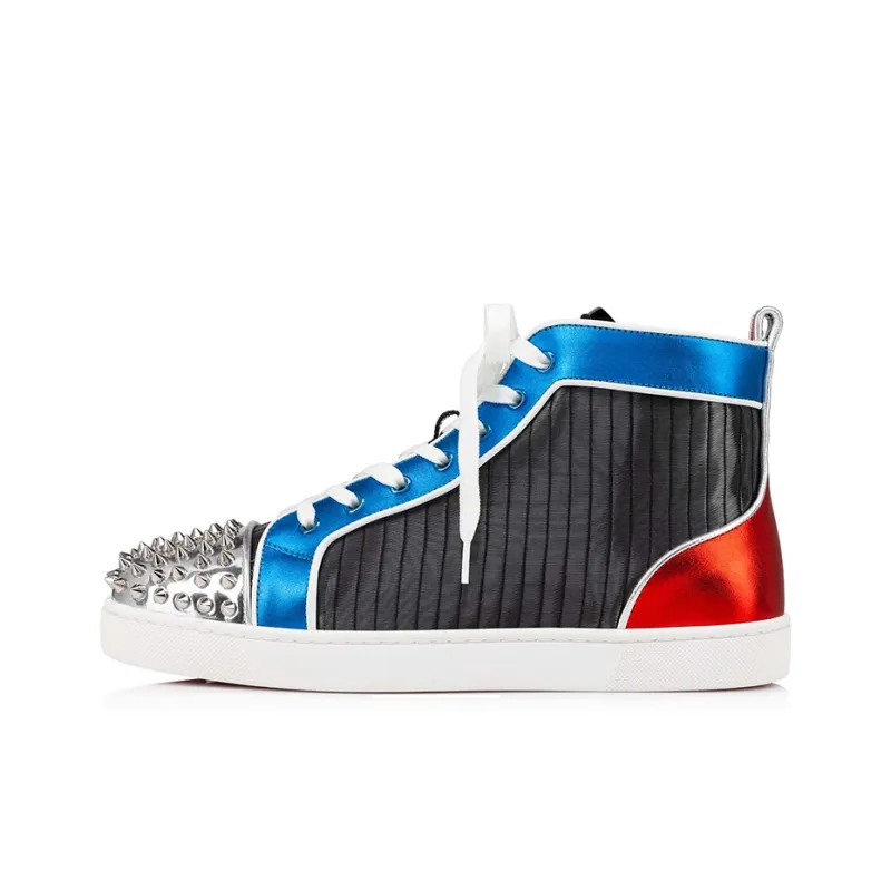 CL Lou Spikes Orlato High Top Stylish Skateboarding Shoes Men's Black Blue-0