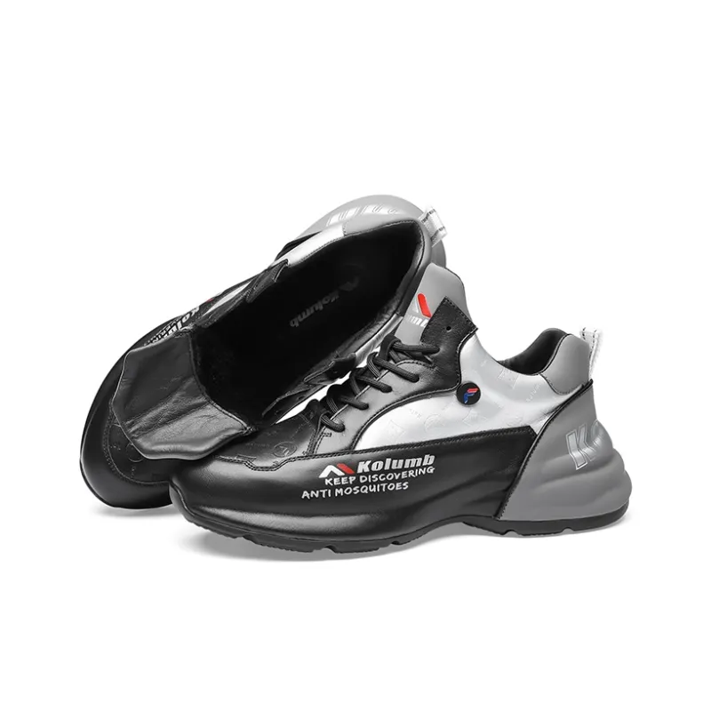 Kolumb Thermal Moisture Wicking Slip Resistant Mid Top Casual Shoes Men's Black Silver Gray-1