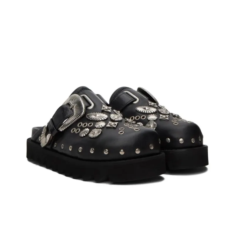 TOGA VIRILIS Rubber Sole Slip Resistant Closed Toe Slippers Men's Black Silver-2