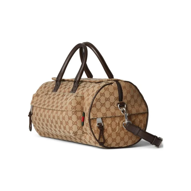 GUCCI Canvas With Leather Trim One Shoulder Crossbody Handbag, Travel Bag Medium Size Men's Beige & Ebony-1