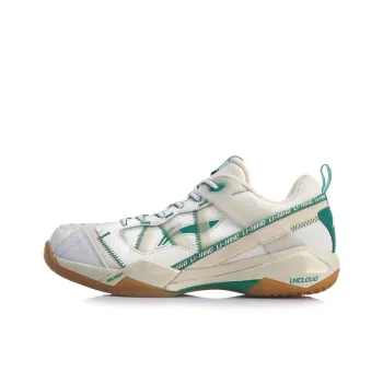 LiNing Cushioning Anti Slip And Wear Resistant Rebound Low Top Badminton Shoes Men's White Gray Green