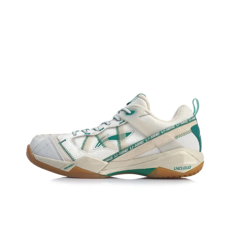 LiNing Cushioning Anti Slip And Wear Resistant Rebound Low Top Badminton Shoes Men's White Gray Green-0