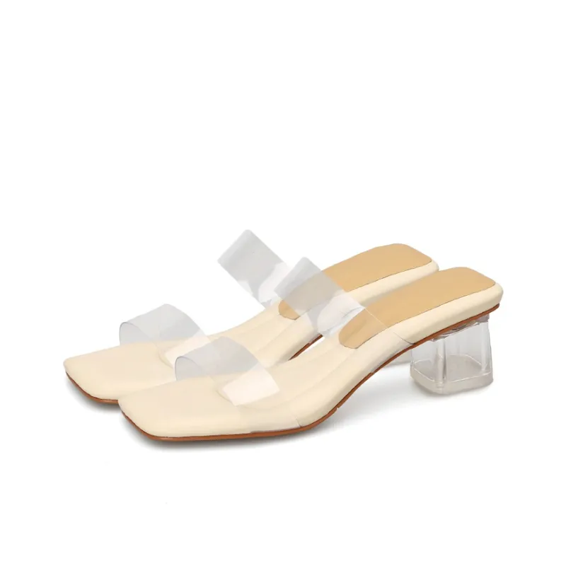 Naiyee Slide Slippers Women's Ecru Low Heel/Apricot Low Heel/Ecru High Heel/Apricot High Heel-2
