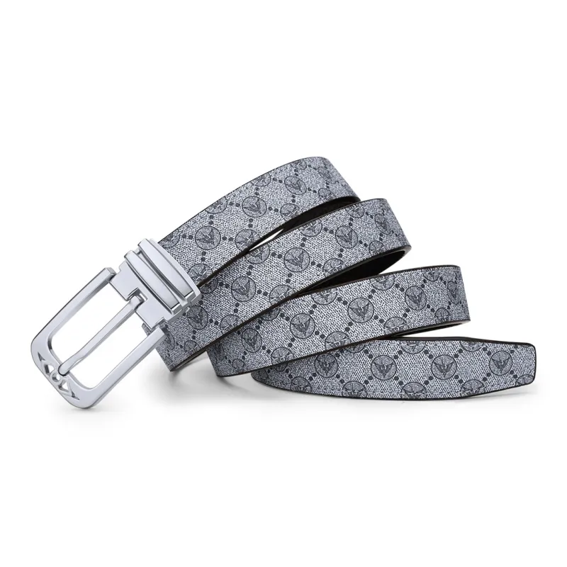 WilliamPOLO PVC Cow Leather Belts Women's Silver Buckle Gray Strap 2.4cm Width-2