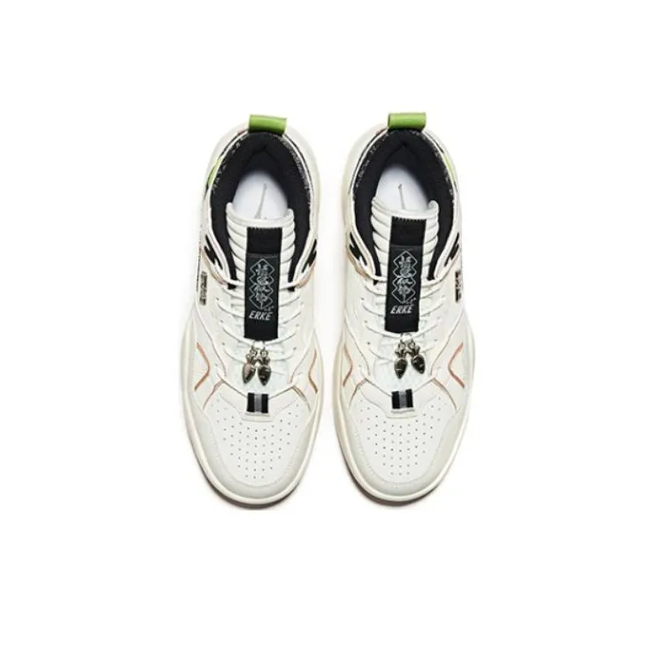Erke Anti-Slip Wear-Resistant High-Top Skateboard Shoes Men's Microcrystal White/Jet Black-2
