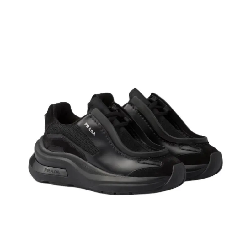 PRADA Systeme Brushed Leather Sneaker 'Black'-1