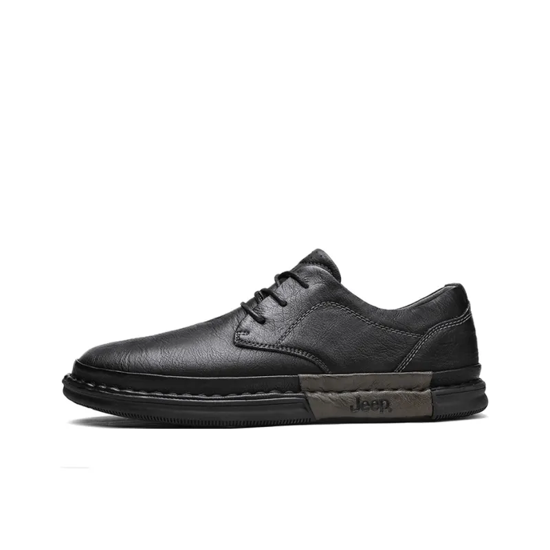 Jeep Low Top Workwear Casual Leather Shoes Black-0