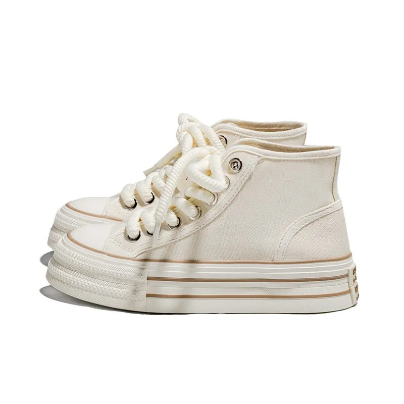 HUANQIU Breathable And Lightweight High Top Canvas Shoes Women's Beige-1