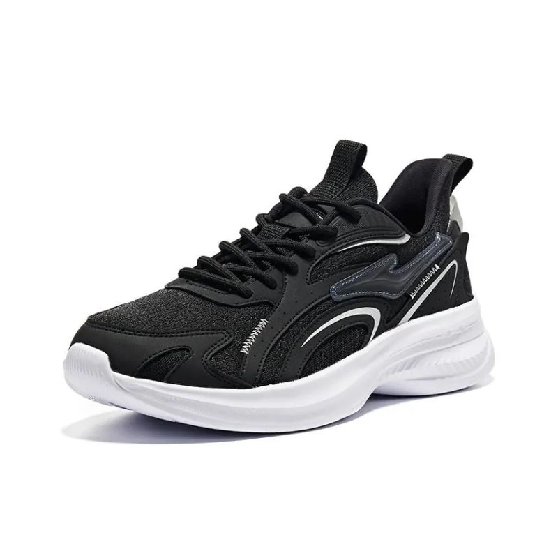 Erke Cushioned Slip Resistant Abrasion Resistant Low Top Running Shoes Men's Jet Black Bright Silver-1