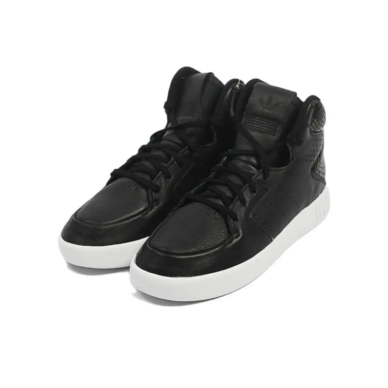 Adidas Originals Tubular Invader 2.0 Anti Slip Wear Resistant Mid Top Skateboard Shoes Women's Black White-1