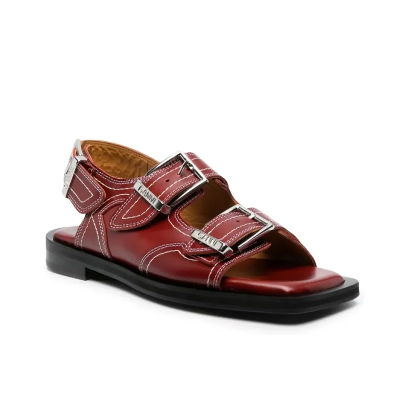 GANNI One Strap Sandals Women's Red-2