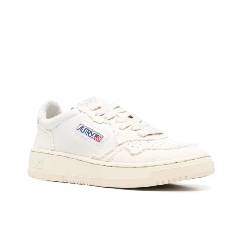 AUTRY Medalist Low Soft Goatskin And Frayed Canvas 'White And Ivory White' Women's-1