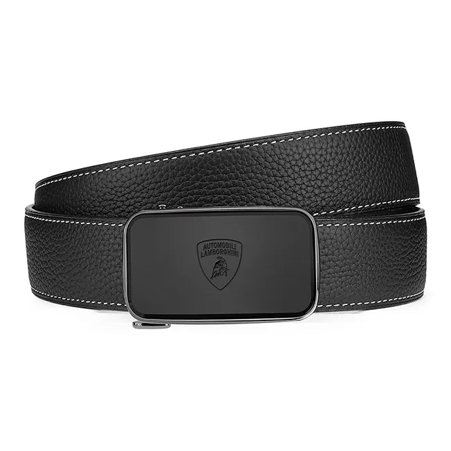 Automobili Lamborghini Cow Leather Belts Men's Black Width 3.4cm-2