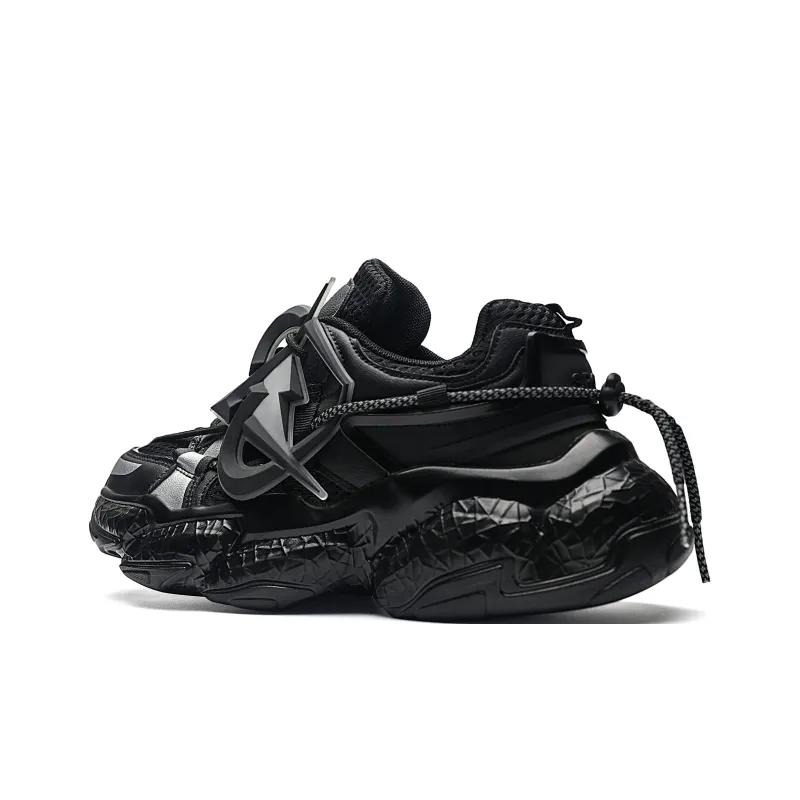 MVA Wear resistant Lightweight Breathable And Non slip. Low Top Chunky Sneakers Unisex Black Warrior-2