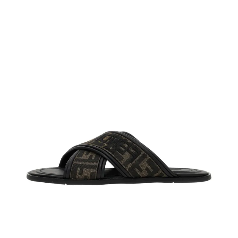 FENDI Ff Logo Detail Crossed Slides-0