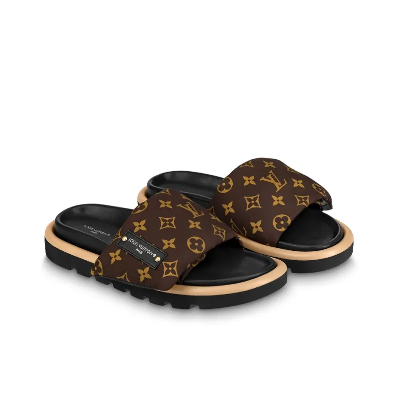 LOUIS VUITTON Pool Pillow Comfort Slide Slippers Women's Brown-3