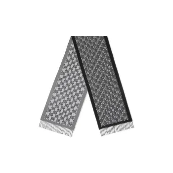 GUCCI Wool Knit Scarves Unisex Gray