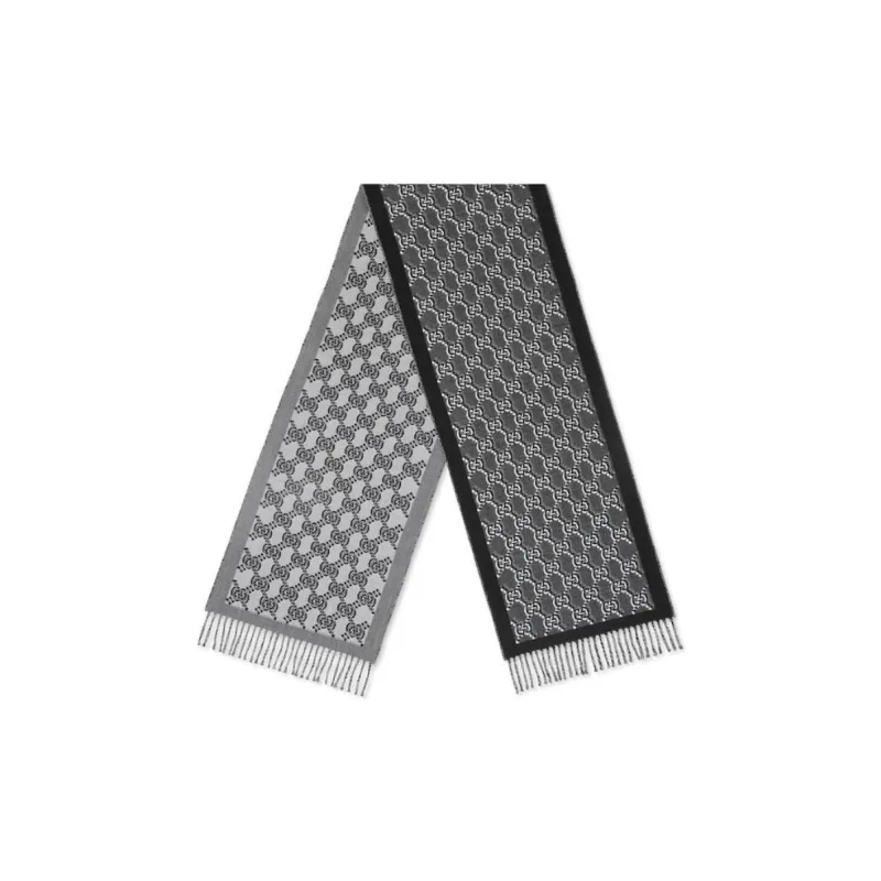 GUCCI Wool Knit Scarves Unisex Gray-0