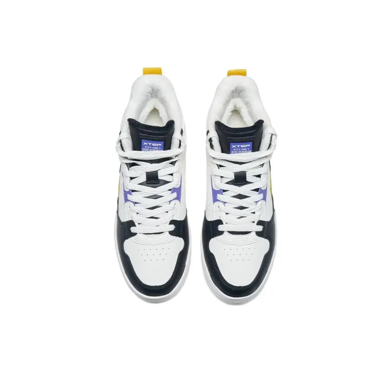XTEP Clover White Thermal Slip Resistant And Abrasion Resistant High Top Skateboard Shoes Men's White Black Purple-3