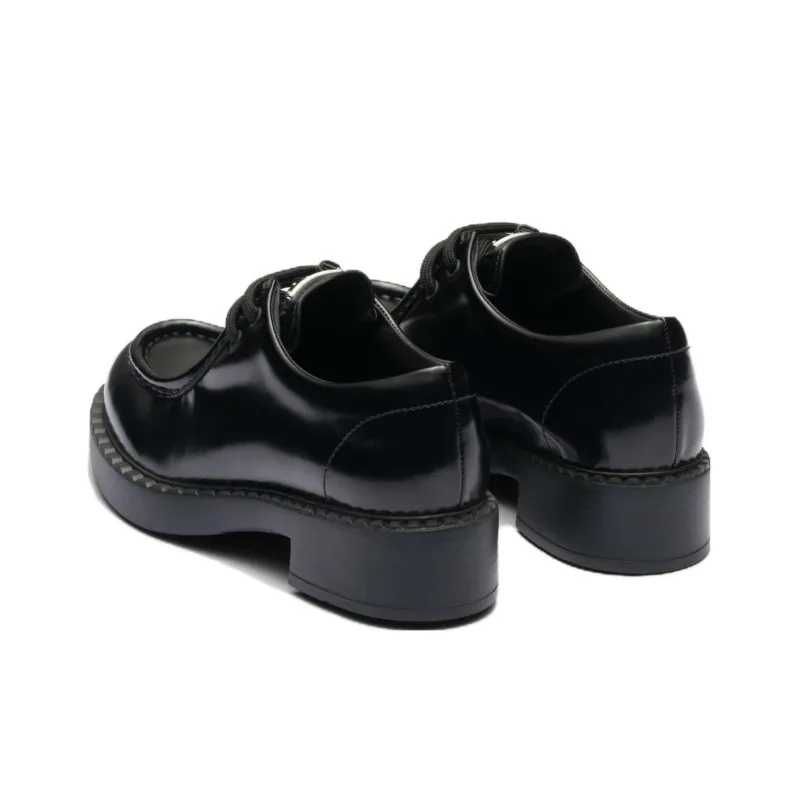 PRADA Women's Brushed Leather Lace-Up 'Black'-4