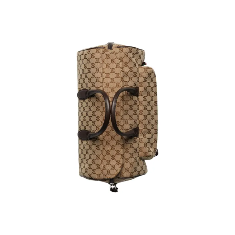 GUCCI Canvas With Leather Trim One Shoulder Crossbody Handbag, Travel Bag Medium Size Men's Beige & Ebony-5