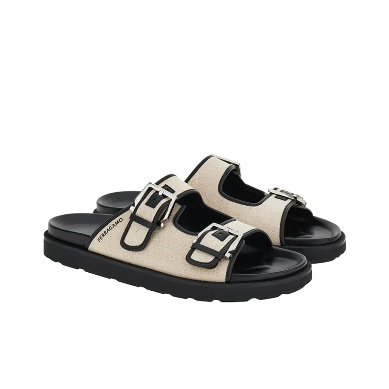 FERRAGAMO Rubber Sole Slip Resistant Slide Slippers Men's Beige-1