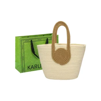 KARUISHA Woven Shoulder Bag Regular Women's Ecru & Khaki/Khaki & Ecru/Ecru & Black/Khaki & Black