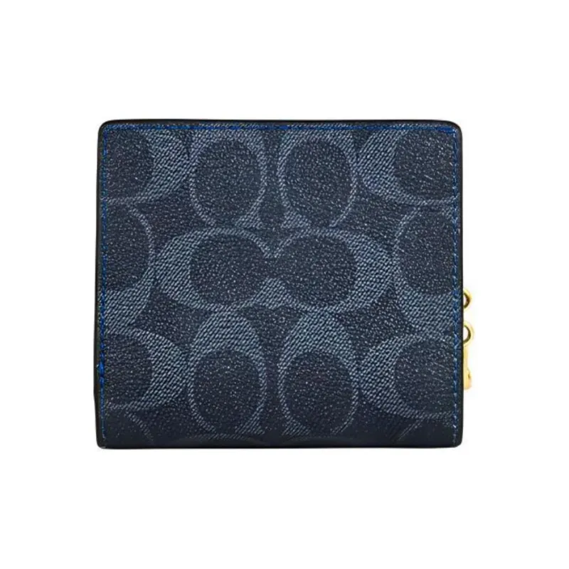 COACH Snap Wallet Coated Canvas And Smooth Leather Card Holder Wallet Unisex Denim Blue-2