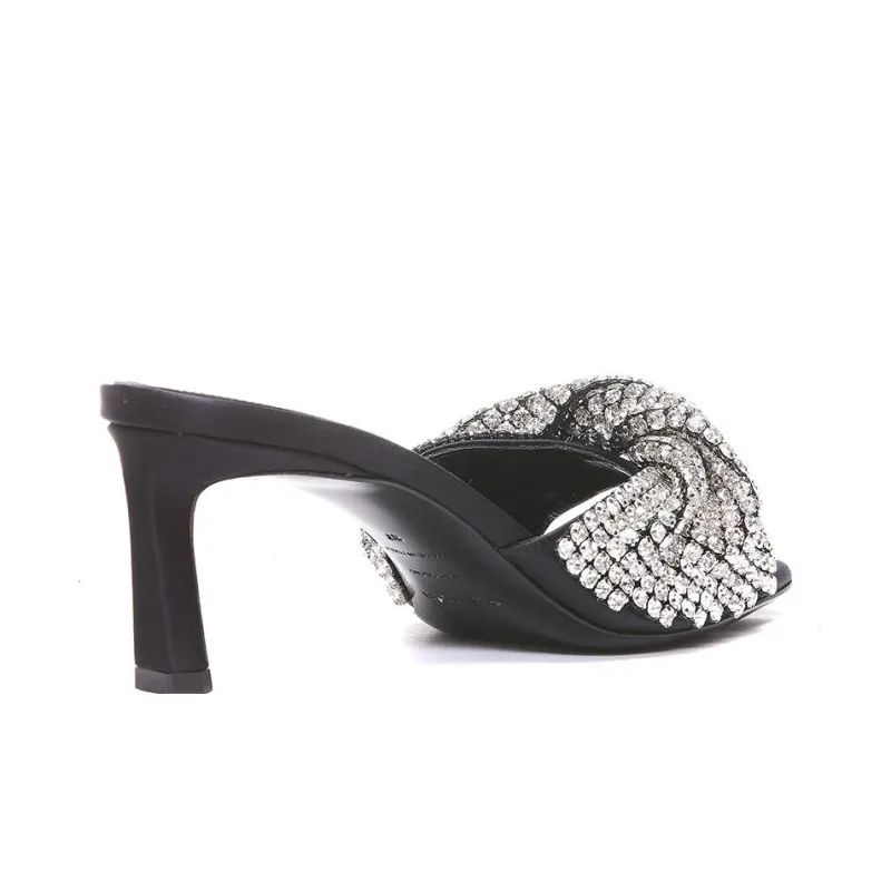 SERGIO ROSSI Abrasion Resistant Slide Slippers 6cm Women's Black-2