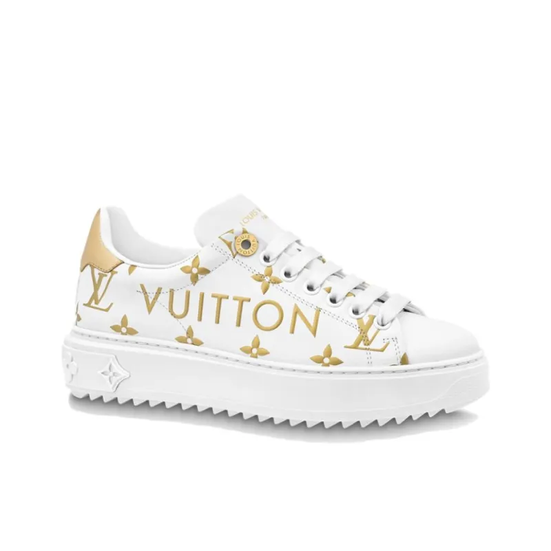 LOUIS VUITTON Time Out Sneakers 'White With Gold Monogram' Women's-1