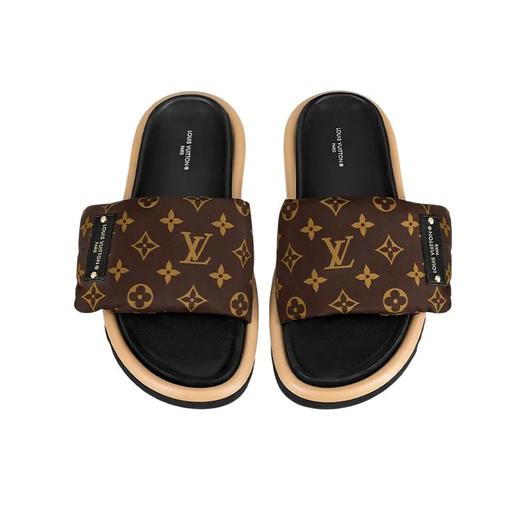 LOUIS VUITTON Pool Pillow Comfort Slide Slippers Women's Brown-4
