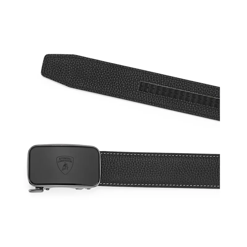 Automobili Lamborghini Cow Leather Belts Men's Black Width 3.4cm-4