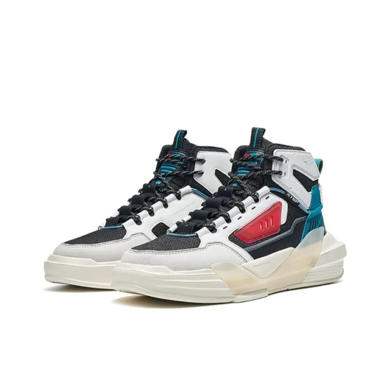 XTEP Surprise Collection Anti Slip Wear Resistant High Top Skateboard Shoes Men's Black White Blue-1