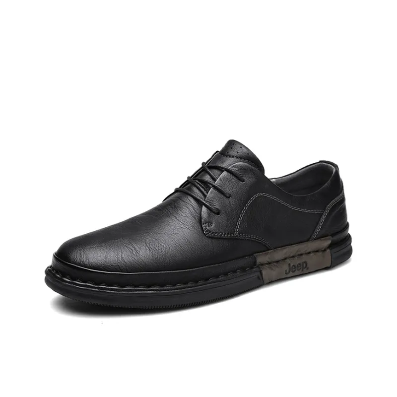 Jeep Low Top Workwear Casual Leather Shoes Black-2