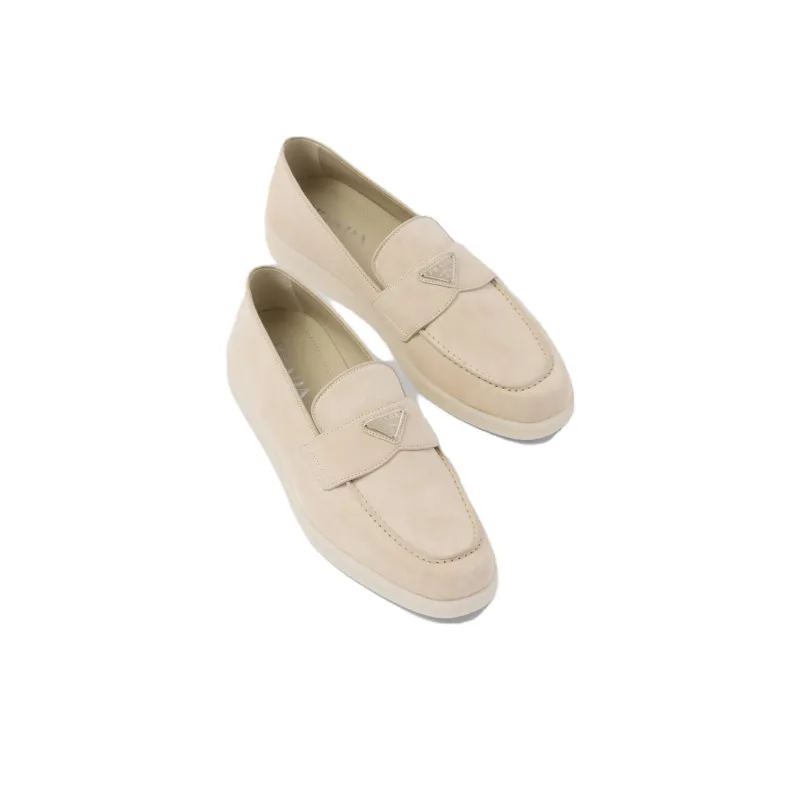 PRADA Enamel Triangle Logo-plaque Suede Loafers-4