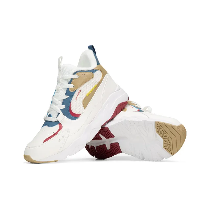 LiNing Fleece Lined Slip Resistant, Abrasion Resistant, Thermal Mid Top Sports Casual Shoes Men's Mist White-3