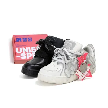 ADCDAVINCI Da Vinci, Mismatched, Puffy Shoes Height Increasing Low Top Skateboard Shoes Unisex Black & White