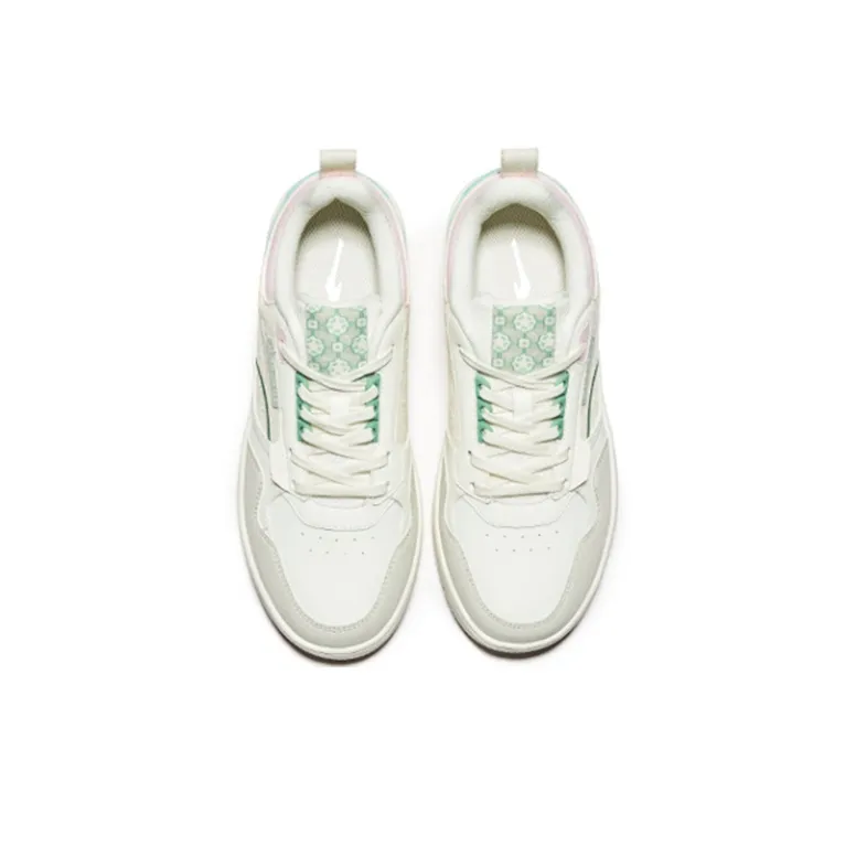 Erke Imprint Anti Slip Wear Resistant Low Top Skateboard Shoes Women's White Green-2