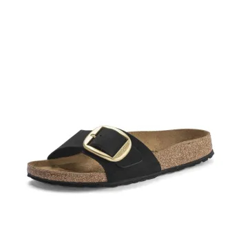 Birkenstock Madrid Big Buckle Nubuck Leather Narrow Fit Sandals 'Black' Women's