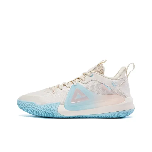 PEAK Cushioning Breathable Low Top Basketball Shoes Men's Beige Blue