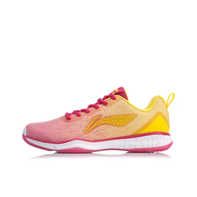 LiNing Anti Slip Wear Resistant Breathable Lightweight Low Top Badminton Shoes Unisex Rose Red-0